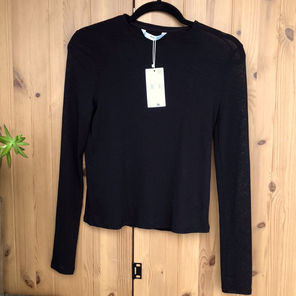 MNG Black long sleeved sheer top M NWT